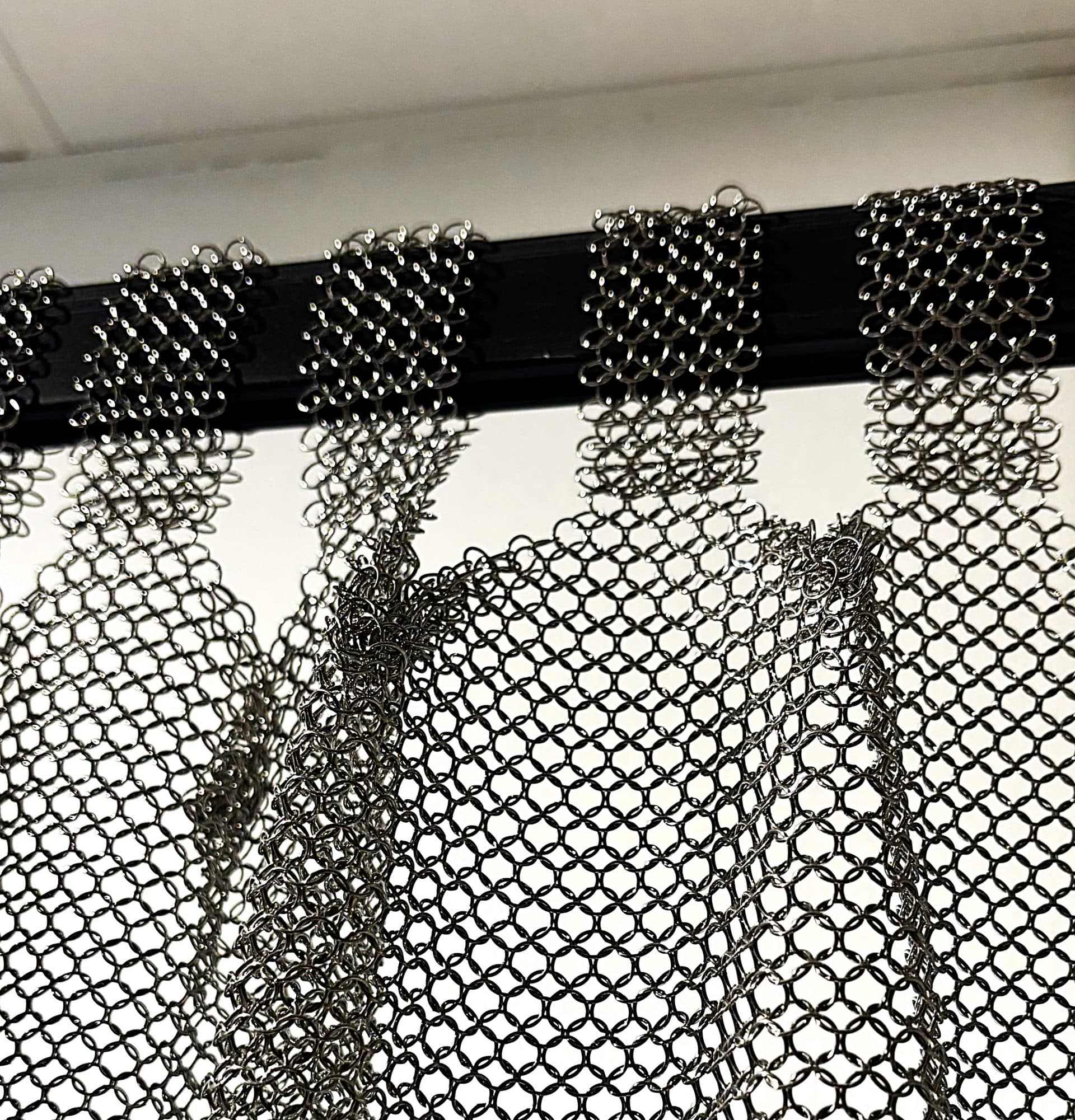 Metal curtain of welded rings, chainmail, with tab tops
